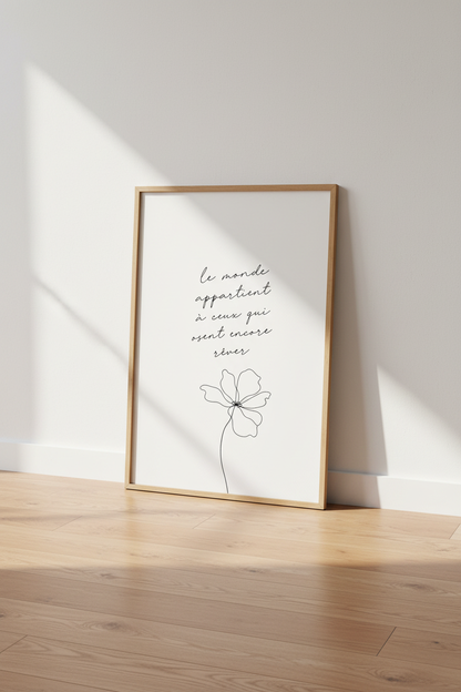 French Quote Flower Wall Art | Minimalist Line Drawing, Bedroom Decor Poster