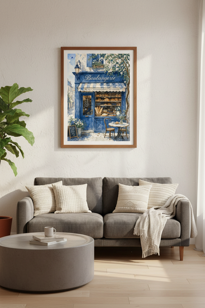 French Boulangerie Watercolor Art | Kitchen Wall Decor | Parisian Street Poster
