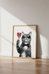Champacy Cat | Funny Feline Wine Black & White Print, Bar Cart Decor