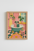 Dog in Bathtub Print | Eclectic Dalmatian Bathroom Decor | Pink Aesthetic Poster