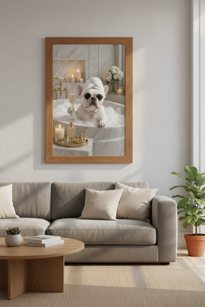 French Bulldog Bath Wall Art | Luxury Spa Dog Decor | Funny Bubble Bath Poster