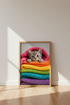 Cute Kitten in Rainbow Blankets Wall Art Print | Nursery Decor | Colorful Cat Poster