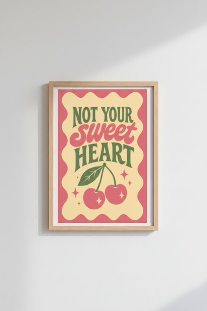 Not Your Sweetheart Cherry Wall Art | Retro Pink &amp; Green, Trendy Dorm Decor