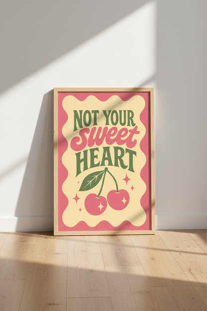 Not Your Sweetheart Cherry Wall Art | Retro Pink &amp; Green, Trendy Dorm Decor