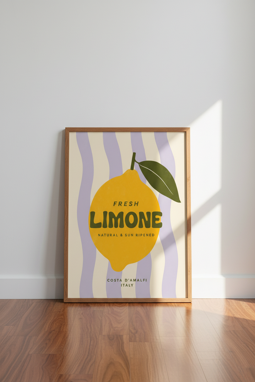 Amalfi Lemon Wall Art | Retro Italian Kitchen Decor | Mediterranean Poster