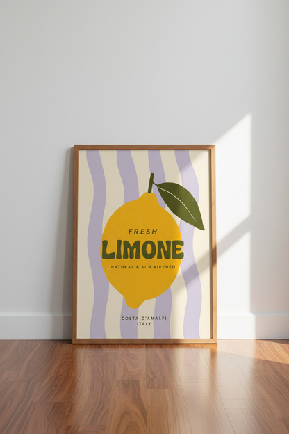 Amalfi Lemon Wall Art | Retro Italian Kitchen Decor | Mediterranean Poster