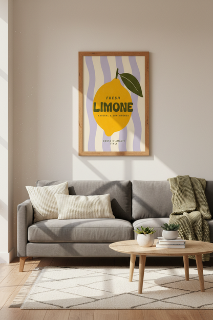 Amalfi Lemon Wall Art | Retro Italian Kitchen Decor | Mediterranean Poster