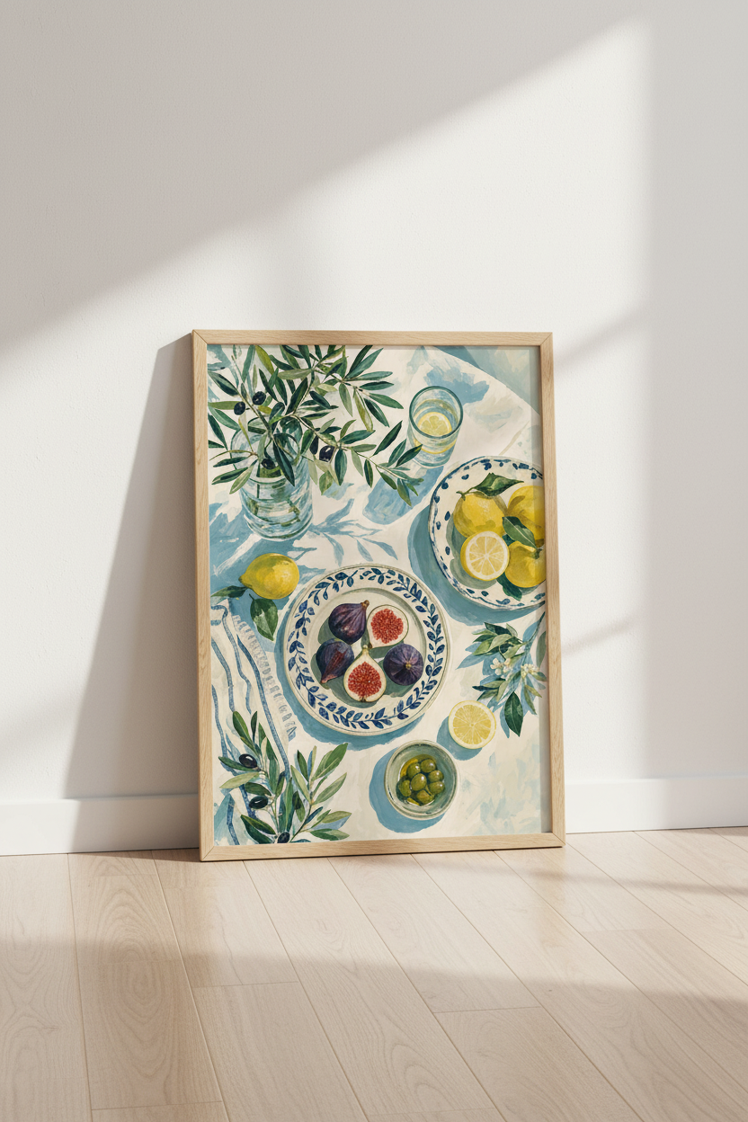Mediterranean Fig &amp; Lemon Oil Painting | Kitchen Wall Art | Coastal Living Poster