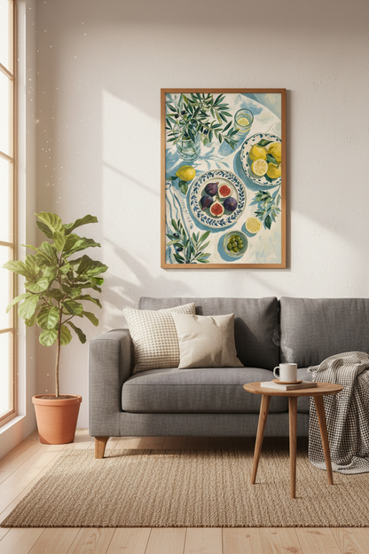 Mediterranean Fig &amp; Lemon Oil Painting | Kitchen Wall Art | Coastal Living Poster