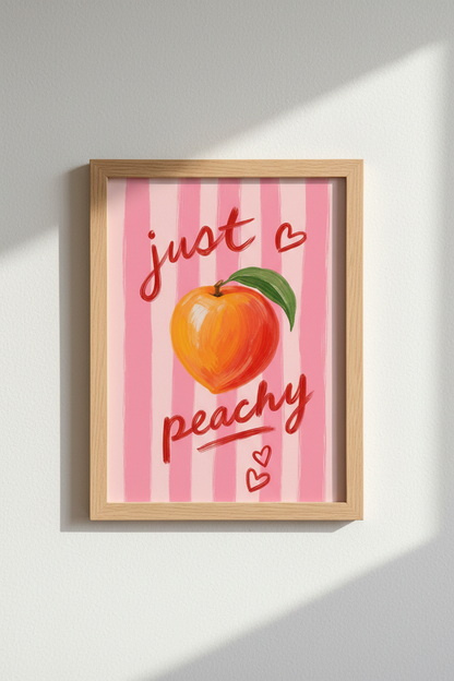 Preppy Peach Wall Art | Pink Stripe Fruit Poster, Trendy Dorm &amp; Kitchen Decor