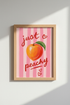 Preppy Peach Wall Art | Pink Stripe Fruit Poster, Trendy Dorm & Kitchen Decor