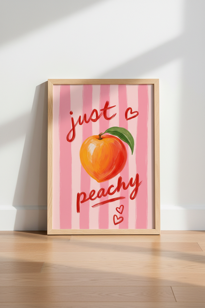 Preppy Peach Wall Art | Pink Stripe Fruit Poster, Trendy Dorm &amp; Kitchen Decor