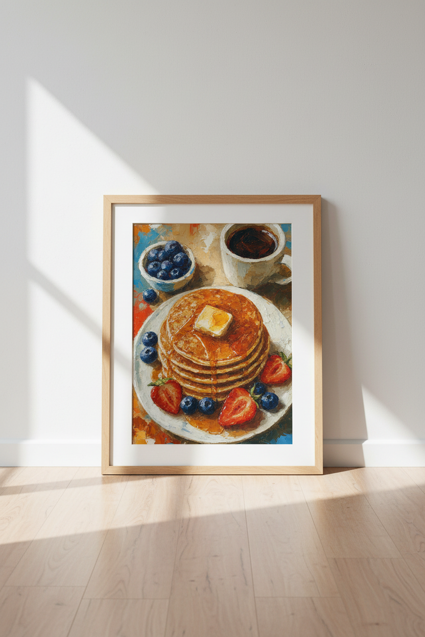 Pancake Breakfast Wall Art | Oil Painting Food Print, Kitchen &amp; Dining Decor