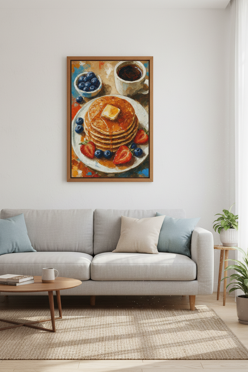 Pancake Breakfast Wall Art | Oil Painting Food Print, Kitchen &amp; Dining Decor