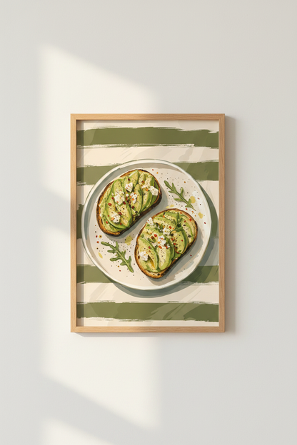 Avocado Toast Food Art | Modern Kitchen Wall Decor | Sage Green Poster