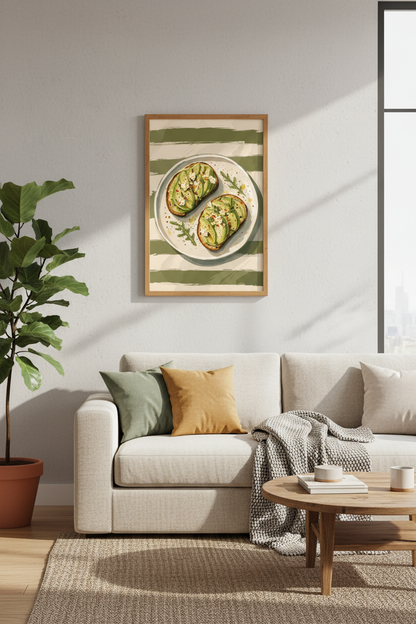 Avocado Toast Food Art | Modern Kitchen Wall Decor | Sage Green Poster