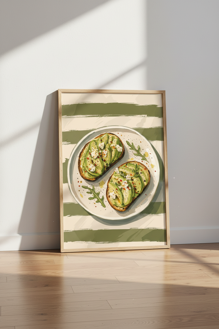 Avocado Toast Food Art | Modern Kitchen Wall Decor | Sage Green Poster