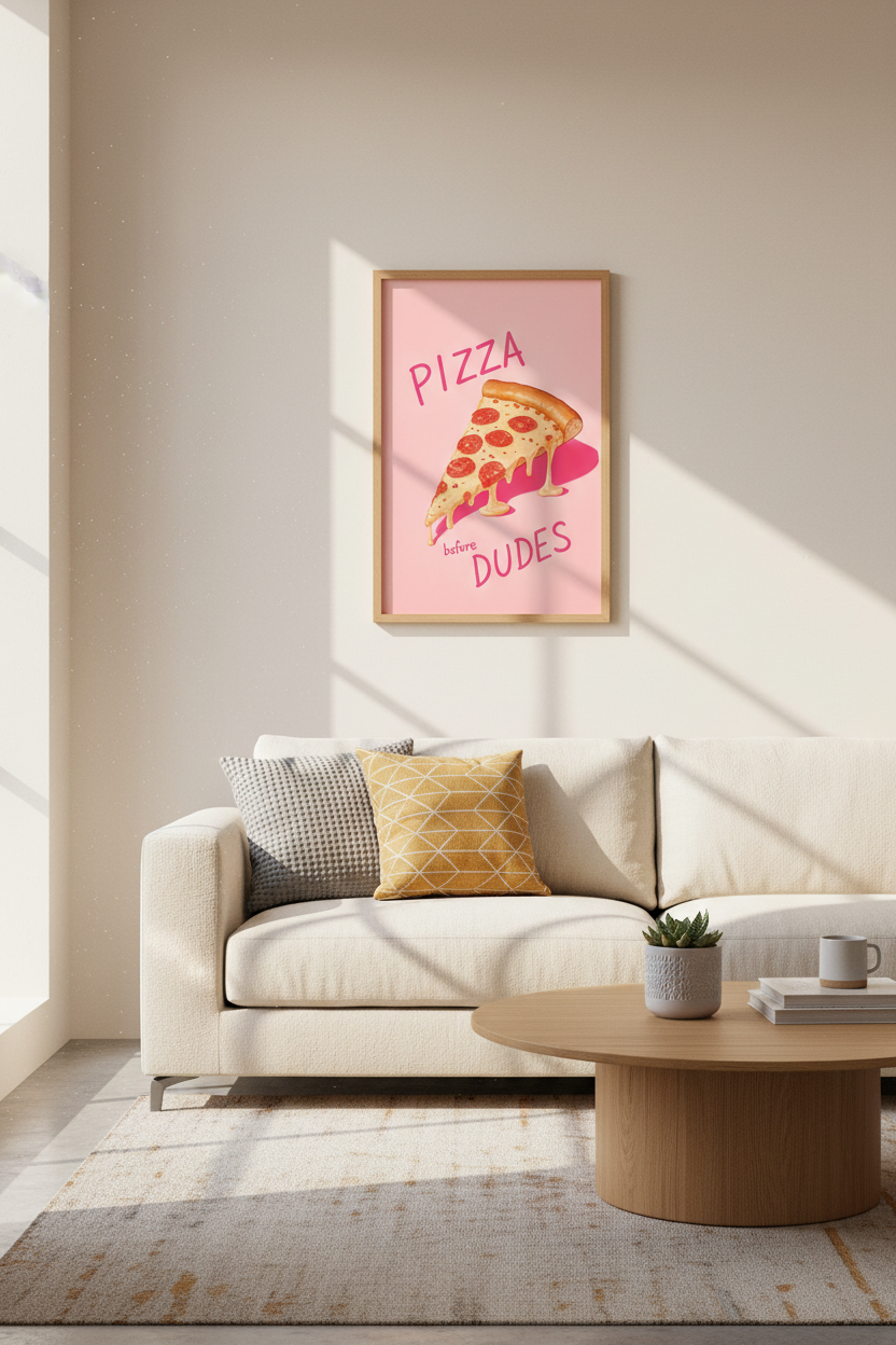 Funny Kitchen Wall Art Print | Pink Pizza Poster, Dorm Decor | Girly Aesthetic