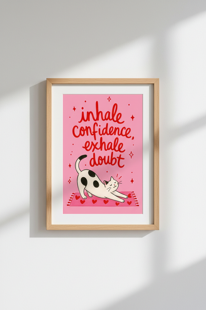 Cat Yoga Wall Art Print | Funny Affirmation Pink Poster | Yoga Studio Decor