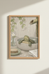 Turtle wall art | Soft watercolor greens, serene bathroom decor