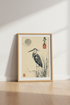 Japanese Heron Wall Art | Zen Ink Wash Poster, Minimalist Nature Home Decor