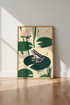 Frog on Lily Pad Wall Art Print | Pink Lotus Flower Decor | Japandi Nature Poster