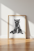 Funny Raccoon Brushing Teeth Wall Art | Bathroom Decor | Black and White Poster