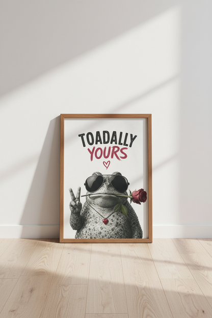 Funny Toad Wall Art Print | Toadally Yours Romantic Poster | Quirky Bedroom Decor