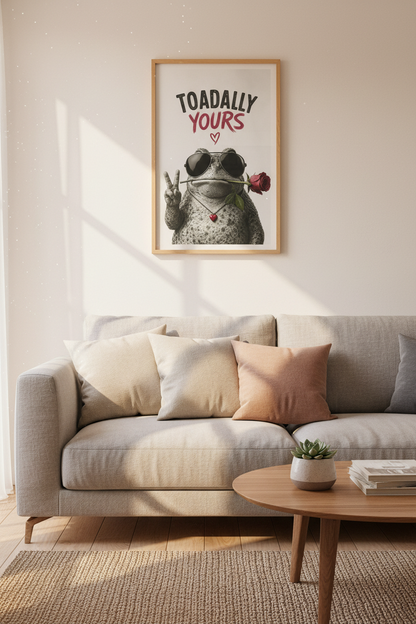 Funny Toad Wall Art Print | Toadally Yours Romantic Poster | Quirky Bedroom Decor