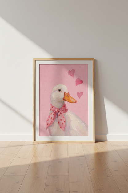 White Duck Oil Painting | Pink Coquette Heart Poster, Nursery &amp; Bedroom Decor
