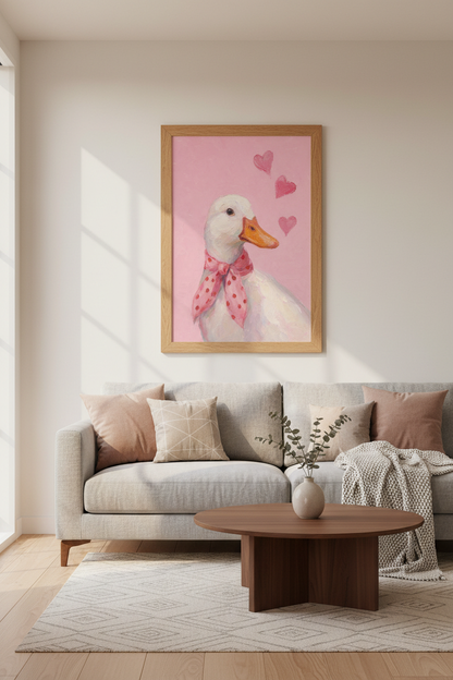 White Duck Oil Painting | Pink Coquette Heart Poster, Nursery &amp; Bedroom Decor