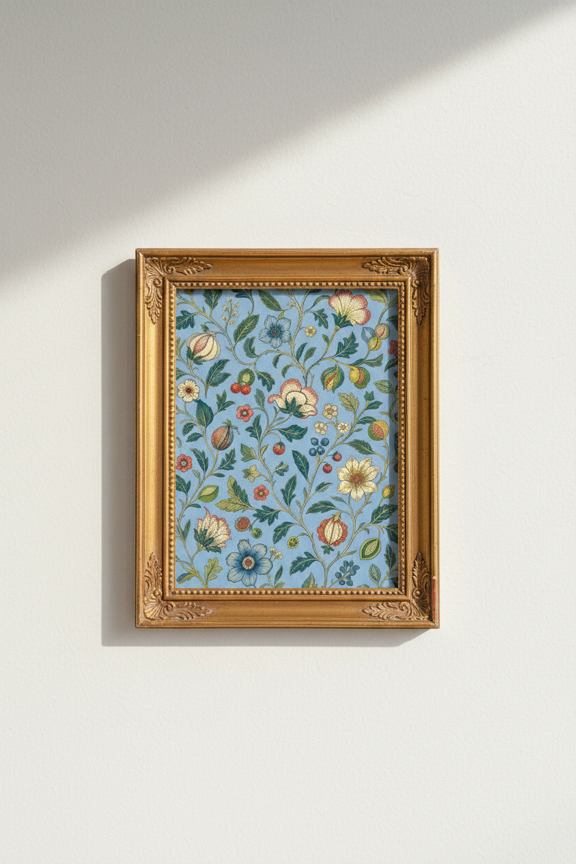 Botanical Art | Vintage Florals, Pastel Blues Living Room Decor