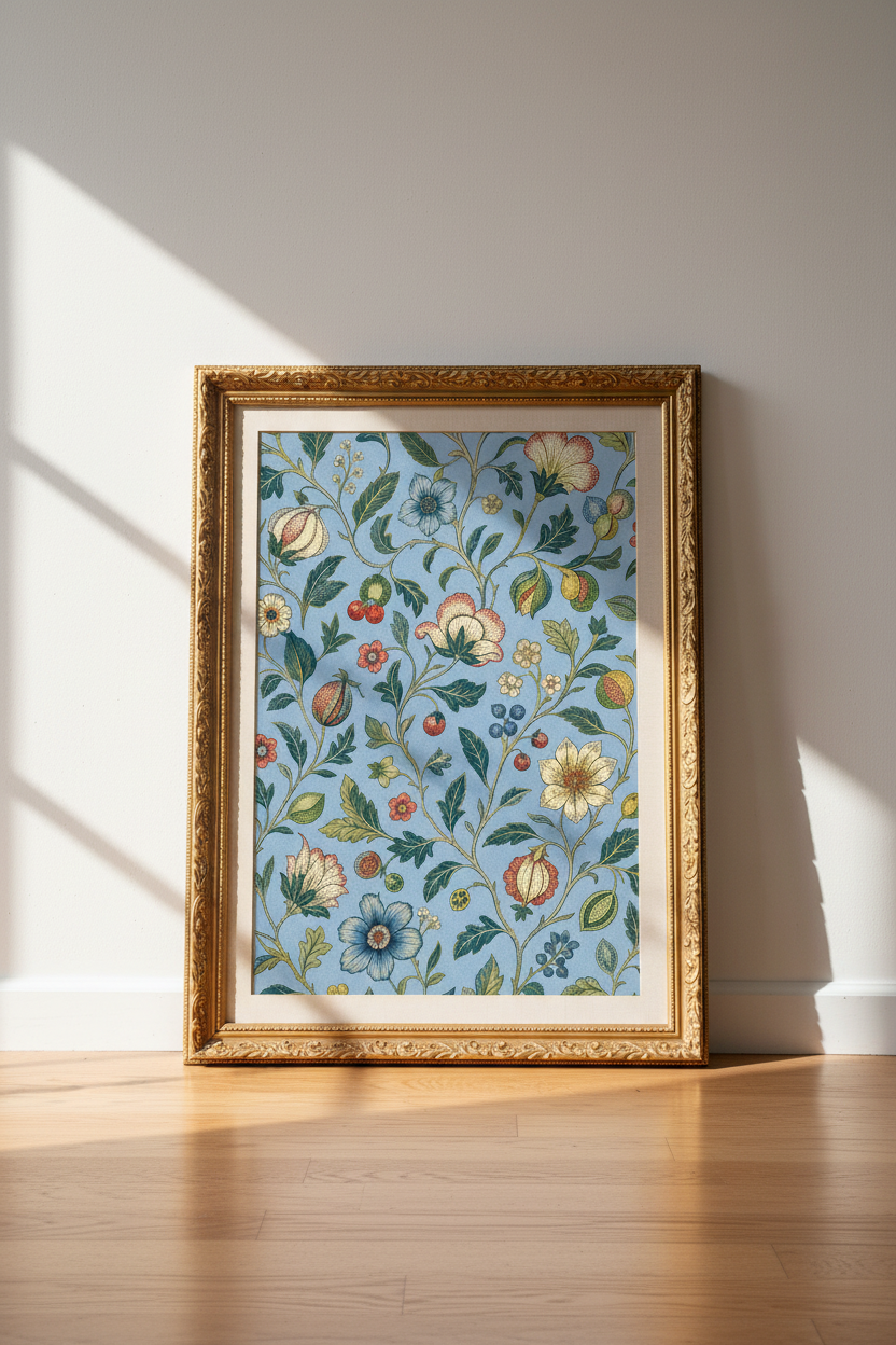Botanical Art | Vintage Florals, Pastel Blues Living Room Decor