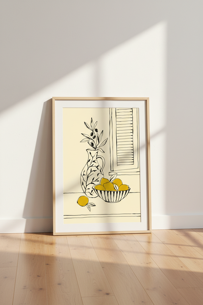 Lemon &amp; Olive Still Life Wall Art | Mediterranean Kitchen Decor | Minimalist Poster