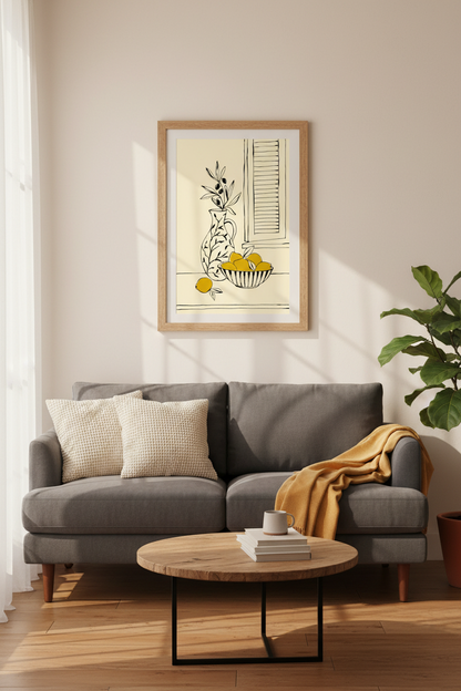 Lemon &amp; Olive Still Life Wall Art | Mediterranean Kitchen Decor | Minimalist Poster