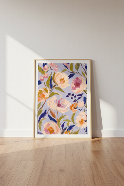 Abstract Floral Oil Painting | Pastel Lavender &amp; Pink Botanicals, Living Room Decor