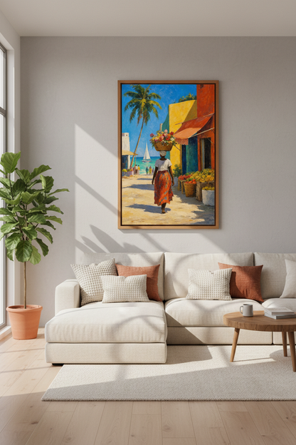 Caribbean Market Wall Art Print | Tropical Coastal Decor | Impressionist Poster