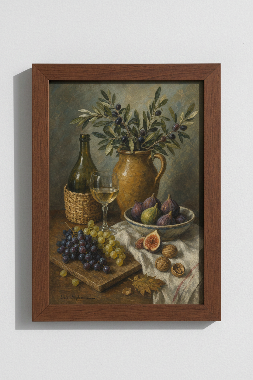 Olive Still Life | Classical Oil Painting, Warm Earth Tones | Dining Room Decor Poster