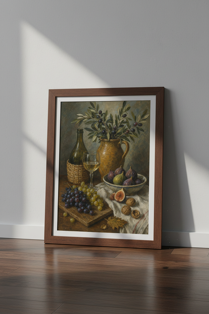 Olive Still Life | Classical Oil Painting, Warm Earth Tones | Dining Room Decor Poster