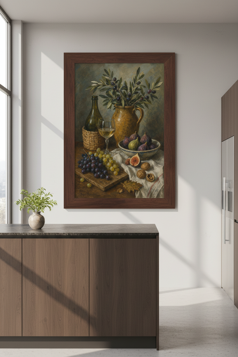 Olive Still Life | Classical Oil Painting, Warm Earth Tones | Dining Room Decor Poster