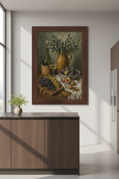 Olive Still Life | Classical Oil Painting, Warm Earth Tones | Dining Room Decor Poster