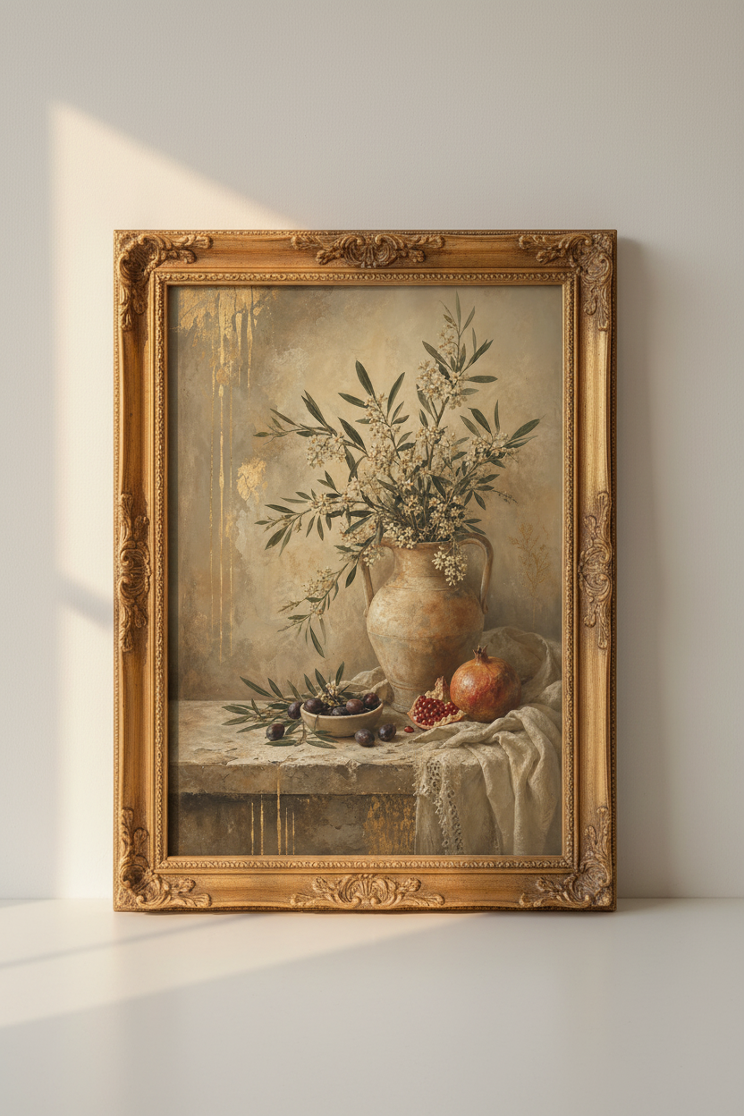 Botanical Print | Vintage Olive, Neutral Tones | Living Room Decor