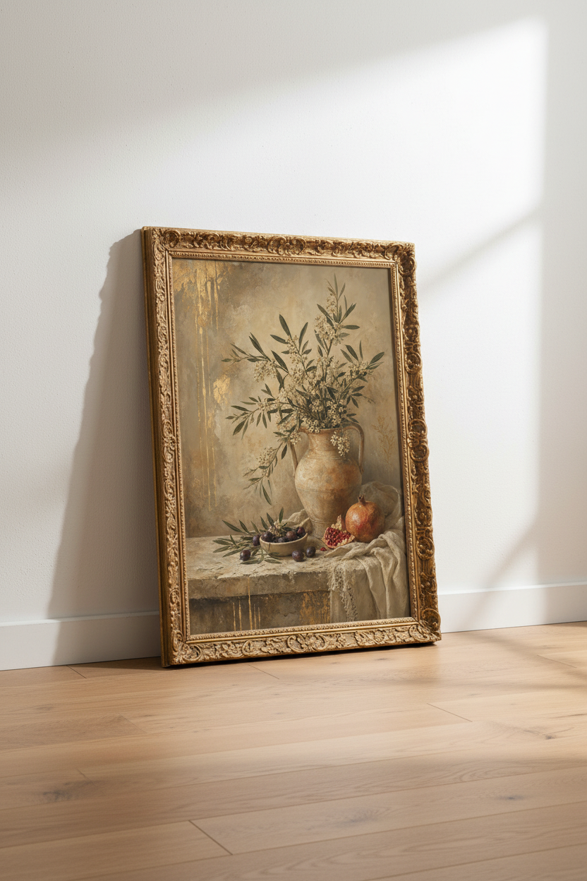 Botanical Print | Vintage Olive, Neutral Tones | Living Room Decor