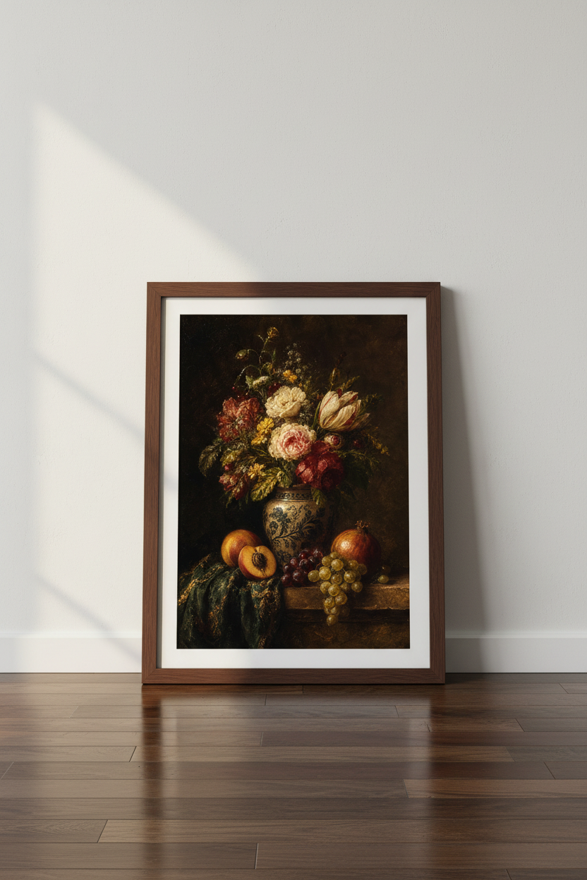 Baroque Floral Still Life Wall Art Print | Living Room Decor | Vintage Poster