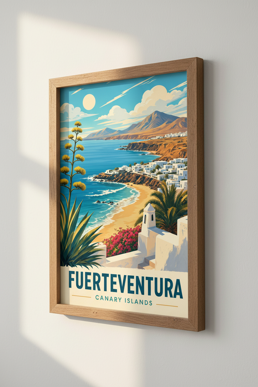 Fuerteventura Travel Poster | Canary Islands Coastal Wall Art, Spanish Beach Decor