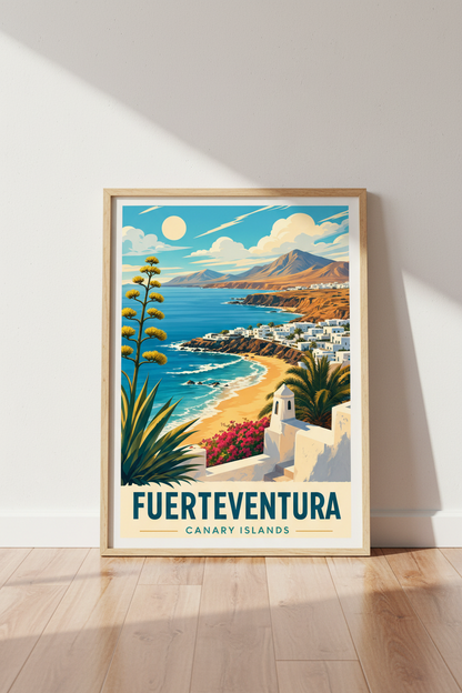 Fuerteventura Travel Poster | Canary Islands Coastal Wall Art, Spanish Beach Decor