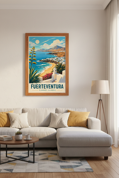 Fuerteventura Travel Poster | Canary Islands Coastal Wall Art, Spanish Beach Decor