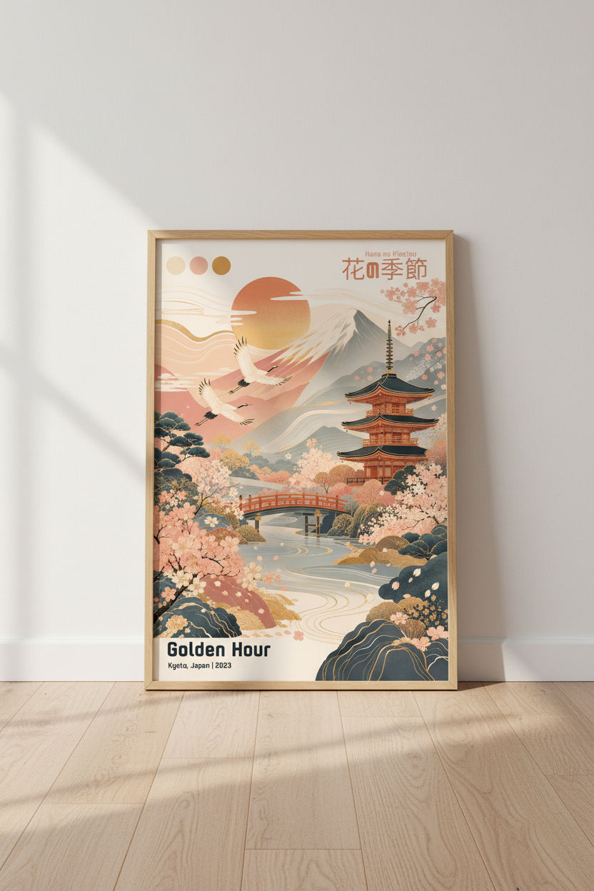 Japanese Landscape Print | Kyoto Mount Fuji Poster, Zen Garden Wall Art