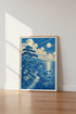 Japanese Coastal Landscape Wall Art | Blue Moonlight Sea Poster | Zen Home Decor