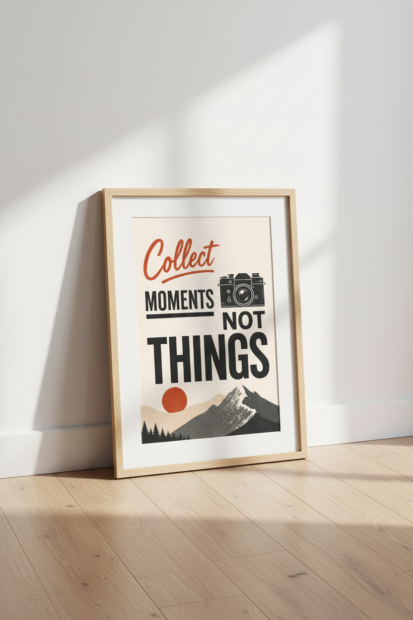 Collect Moments Not Things Wall Art | Vintage Camera Print | Retro Adventure Poster